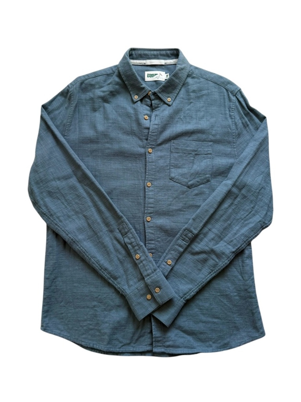 Wellen Mens Medium Slub Flannel Shirt Blue  Cotton Button Down Lightweight